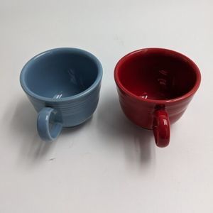 Lot Of 2 Two Homer Laughlin Fiestaware Blue Red Made In USA Coffee Cups‎
